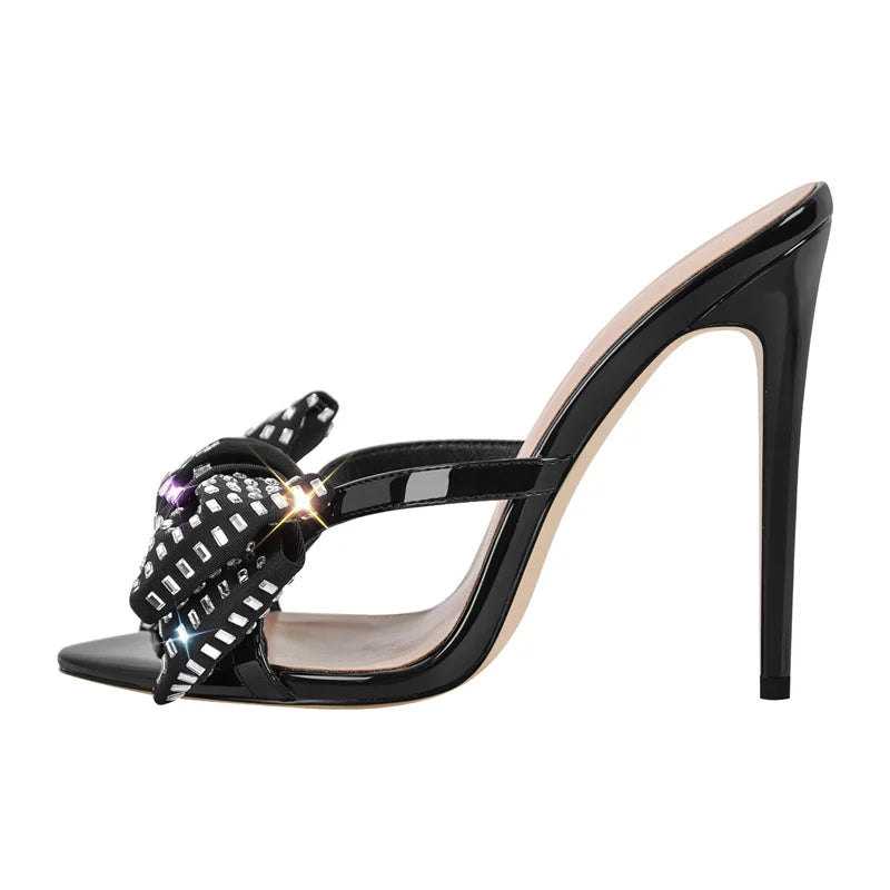 Women’s Crystal Butterfly Mules - Pointed Toe Slip-On High Heel Sandals for Wedding & Party Wear