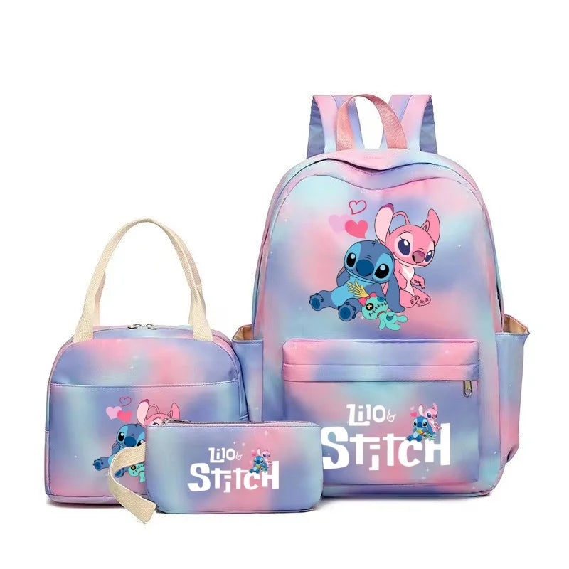 3pcs Stitch Backpack Set – Large Capacity Cartoon Schoolbag with Lunch Bag & Pencil Case for Kids & Girls