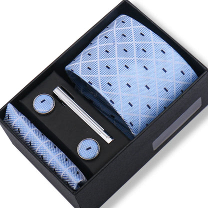 Men’s Green Business Tie Set - Premium Necktie with Hanky, Cufflinks & Tie Clip Gift Box for Wedding Formal Wear
