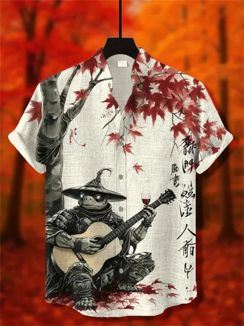Men’s 3D Linen Hawaiian Shirt - Vintage Short Sleeve Casual Beach Shirt for Summer