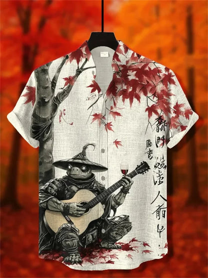 Men’s 3D Linen Hawaiian Shirt - Vintage Short Sleeve Casual Beach Shirt for Summer