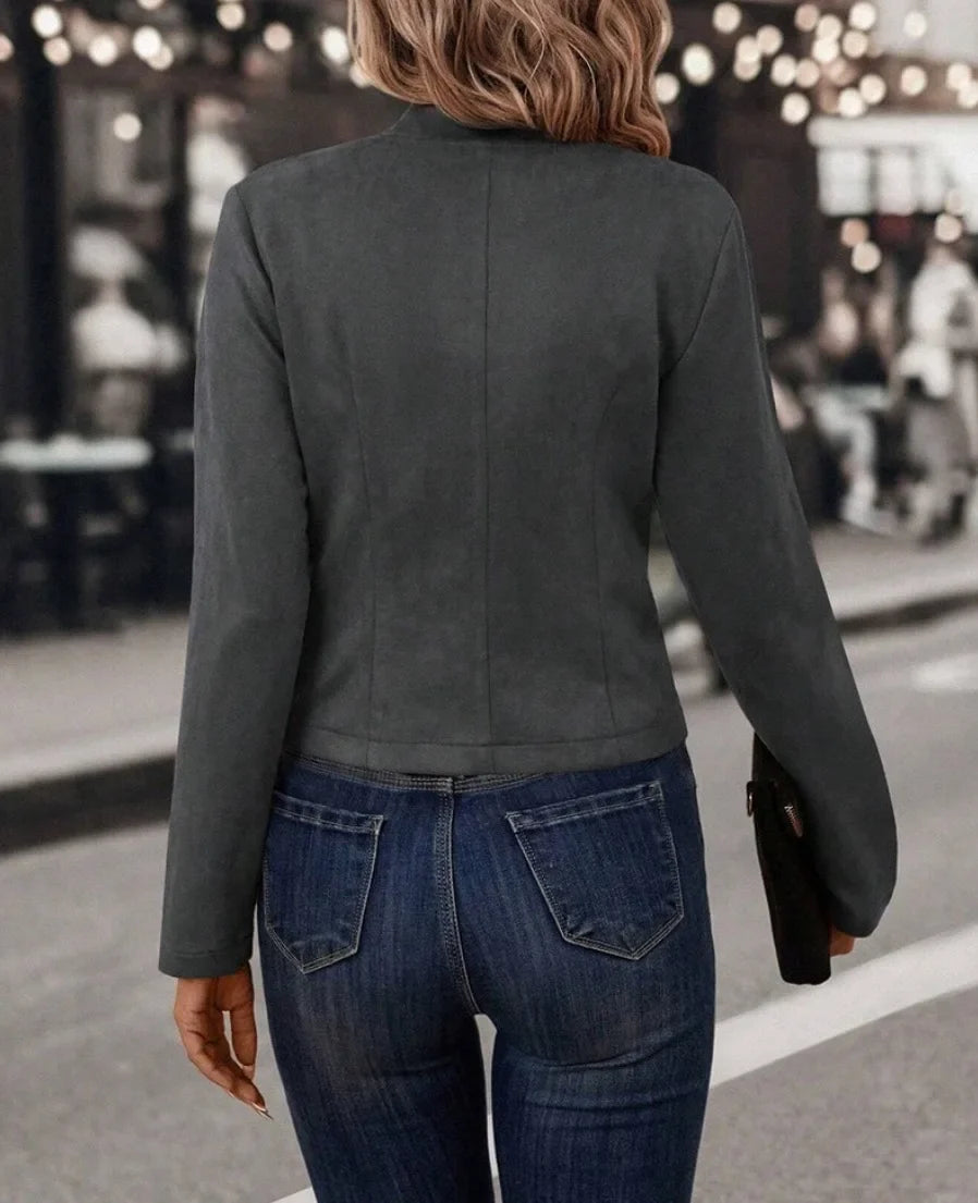 Vintage Women's Black Double-Breasted Jacket Coat – Casual Long-Sleeve Deerskin Fashion for Fall & Winter