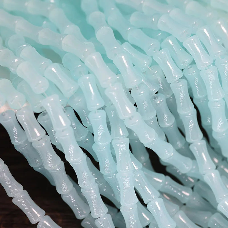 30PCS Green Glass Bamboo Beads - Jade Tube Shape Loose Beads for DIY Bracelet, Necklace & Jewelry Making Accessories
