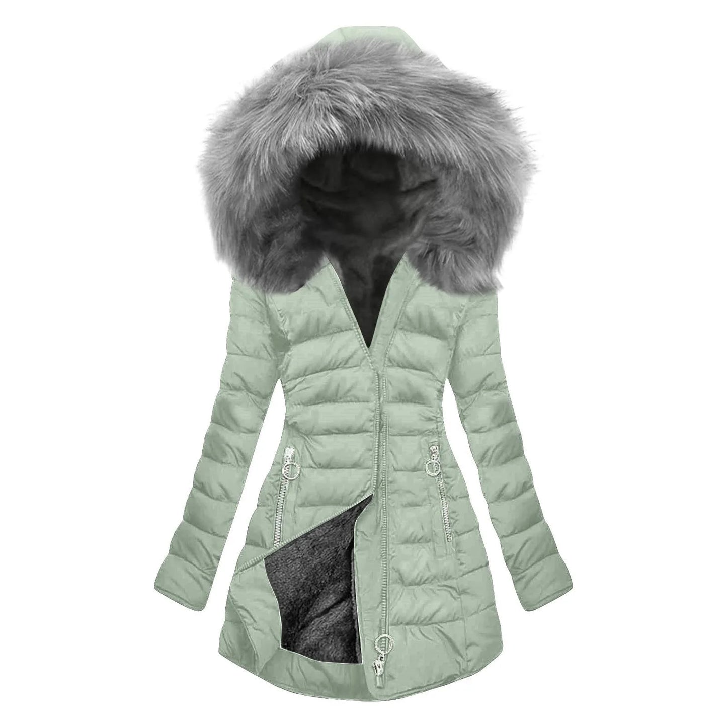 Women’s Plus Size Quilted Long Coat – Lined Mid-Length Hooded Winter Jacket, Warm & Windproof Outerwear