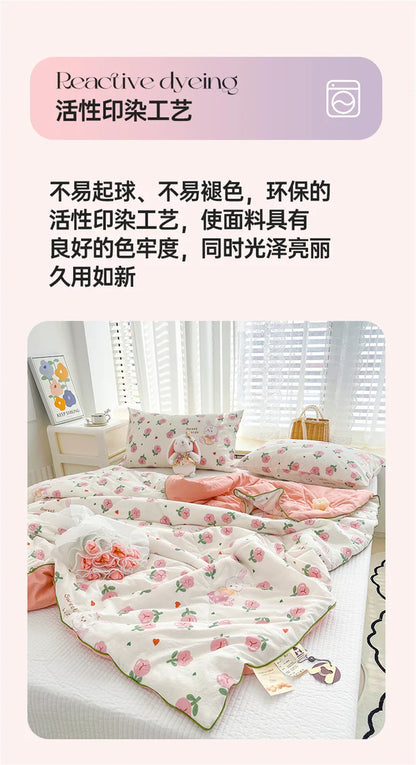 Washed Double Gauze Quilt – Lightweight Summer Comforter with Soya Fibre Filling, Soft & Breathable for Queen Size