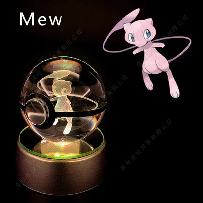 Pokémon Crystal Ball Night Light - 3D Pikachu Gengar Mewtwo Glass Lamp Statue Kids Birthday Gift