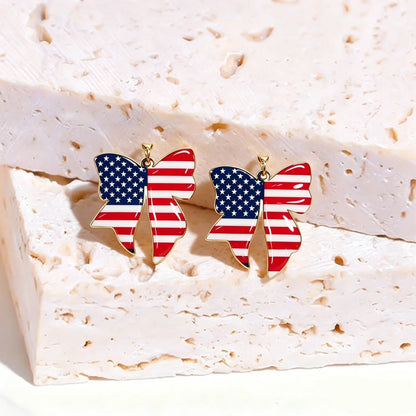 4th of July Patriotic Flag Earrings - Red White Blue American Dangle Jewelry Gift for Women