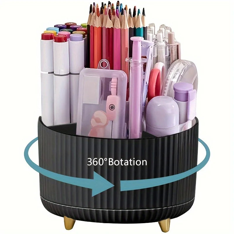 360° Rotating Pen Holder - 5 Slot Desktop Organizer for Office, School & Workspace Supplies