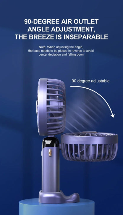 5000mAh Handheld Mini Fan – Wireless USB Rechargeable Portable Fan with Digital Display, Phone Holder, 5-Speed Foldable Neck Hanging Fan