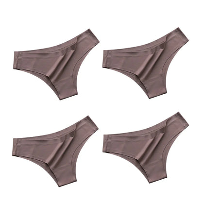 4PCS Seamless Ice Silk Panties Set for Women – Low Waist G-String, Soft Ultra-Thin Sexy Underwear Briefs
