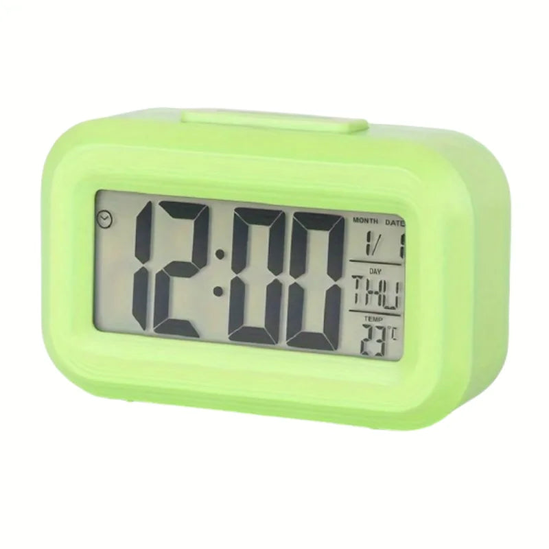 Smart Digital Alarm Clock – Black & White LCD with Temperature, Calendar, Timer & LED Light for Bedroom or Office (No Battery)
