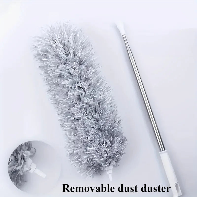 2.8M Extendable Chicken Feather Duster - Curved Ceiling Cleaning Broom with Electrostatic Dust Collector