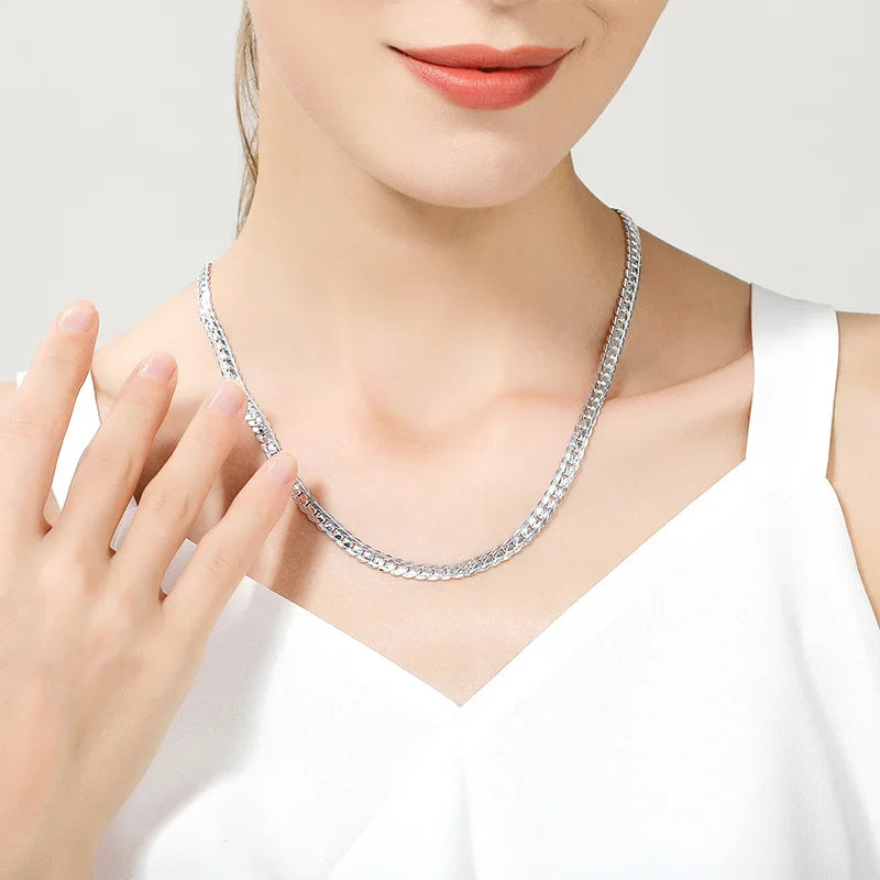 18K Gold/Silver 6mm Full Sideways Necklace – 8/18/20/24 Inch Chain for Women & Men, Fashion Wedding & Engagement Jewelry
