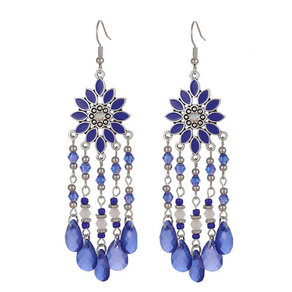 Bohemian Water Drop Tassel Earrings - Vintage Crystal Bead Long Dangle Jewelry for Women