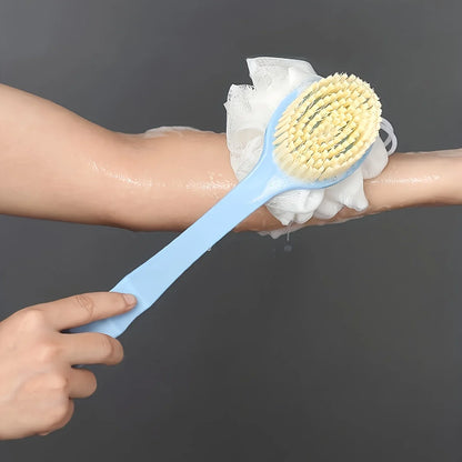 Soft Loofah & Bristle Bath Brush - Long Curved Handle Shower Scrubber for Body, Face & Spa Cleansing
