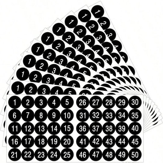 1-Inch Waterproof Number Stickers 1-50 – Self-Adhesive Vinyl Consecutive Decals for Crafts, Parties & Organization