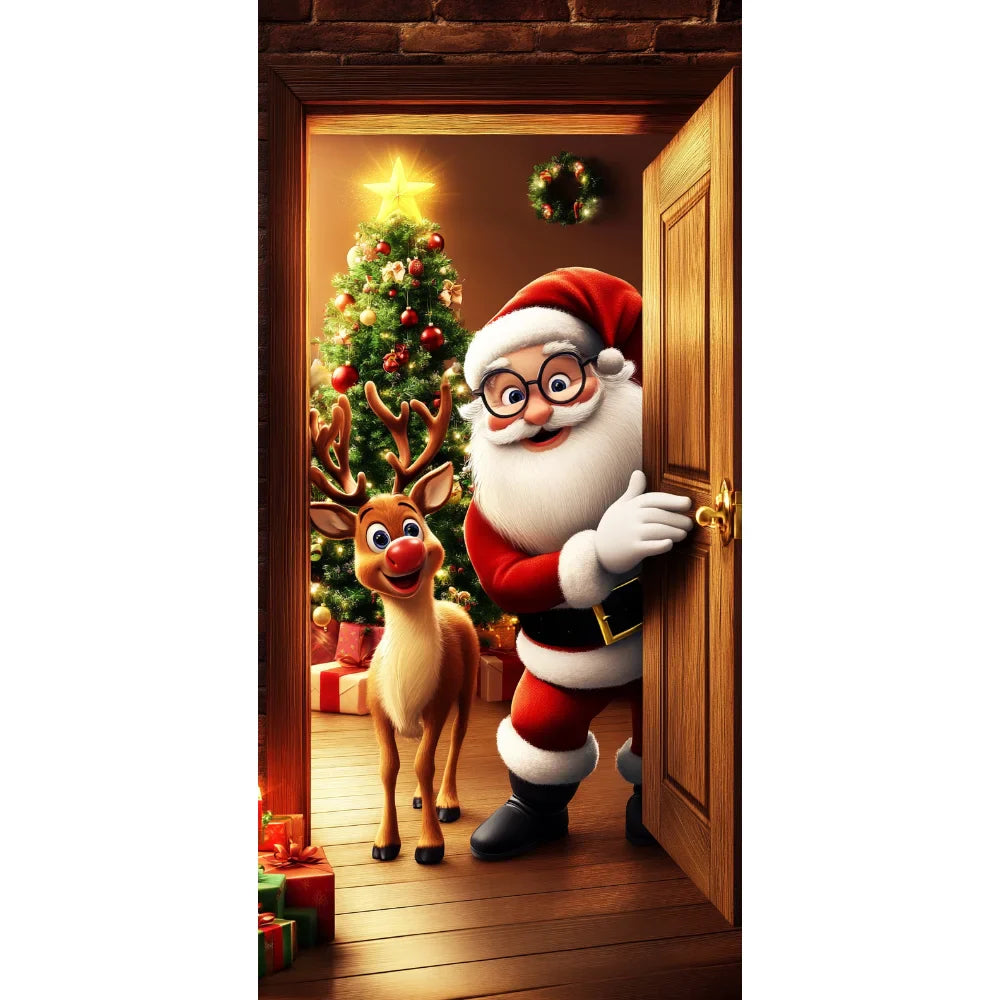 Christmas Fabric Door Banner – Merry Christmas Hanging Background for Photo Booth, Xmas Decor & Photography Props