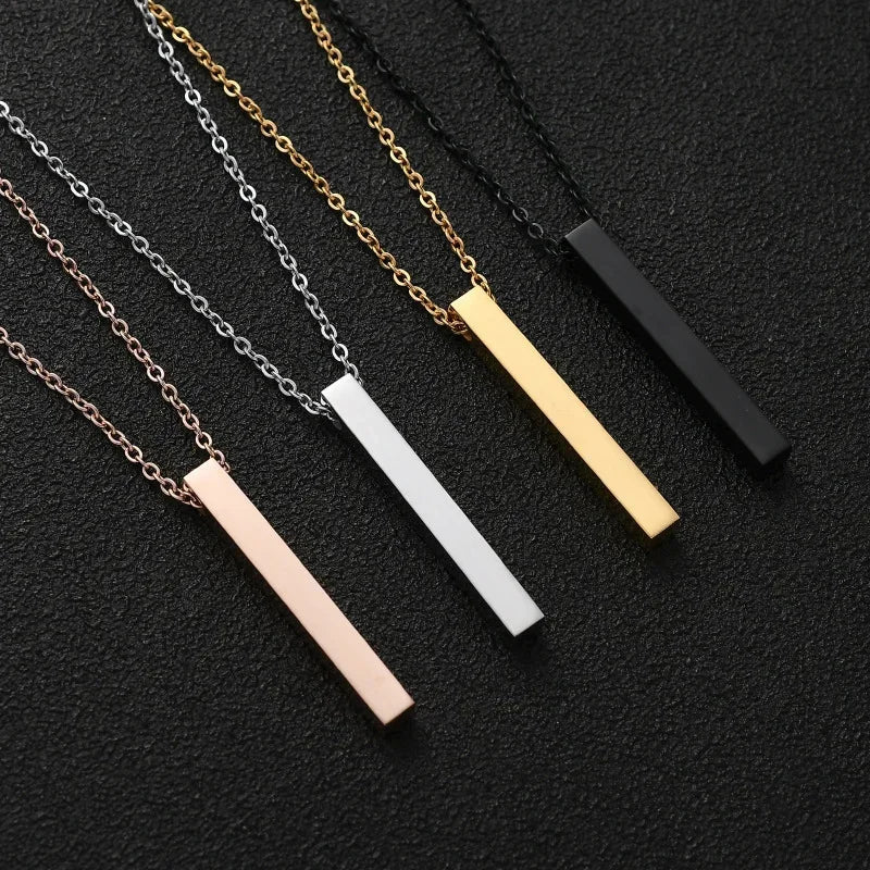 New Black Pillar Necklace for Men & Women, Trendy Stainless Steel 3D Bar Chain, Party Jewelry & Couple Gifts