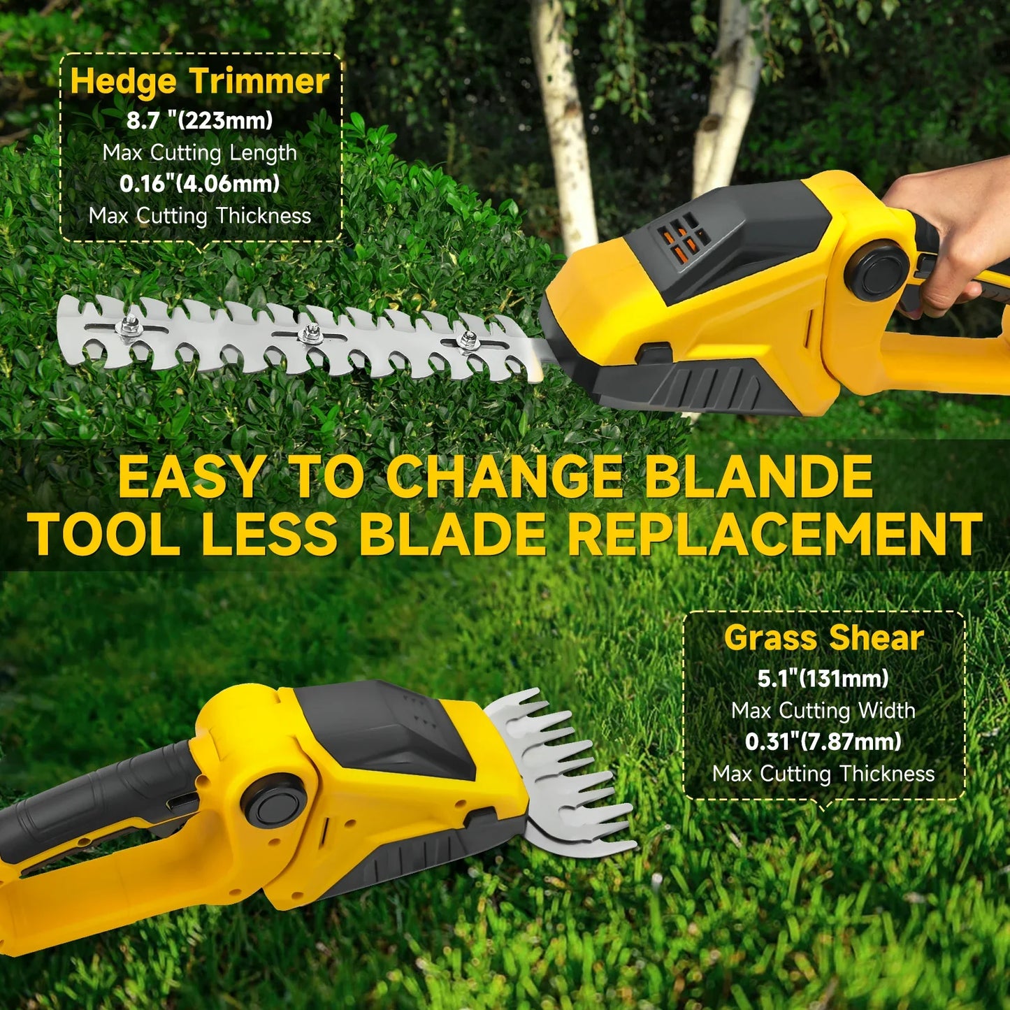 2-in-1 Cordless Hedge Trimmer & Grass Shears for DeWalt 20V Battery – Handheld Electric Garden Tool (Battery Not Included)