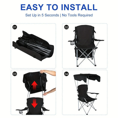 Canopy Lounge Chair with Sunshade – Portable Outdoor Camping & Hiking Chair with Holder, 1-Pack