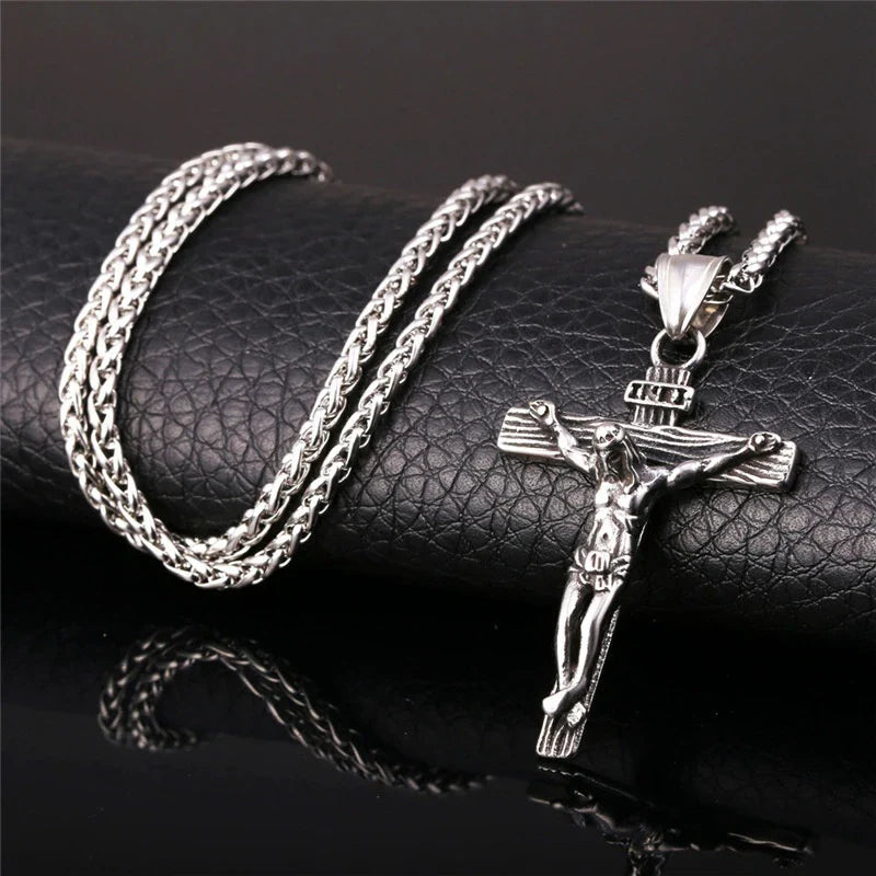 Religious Jesus Cross Necklace for Men - Fashion Gold Color Cross Pendant with Chain, Jewelry Gift for Men