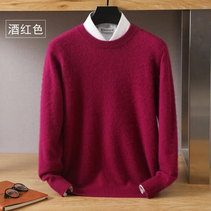 Men's Pure Mink Cashmere Sweater - O-Neck Long Sleeve Knit Pullover Autumn Winter Luxury Top