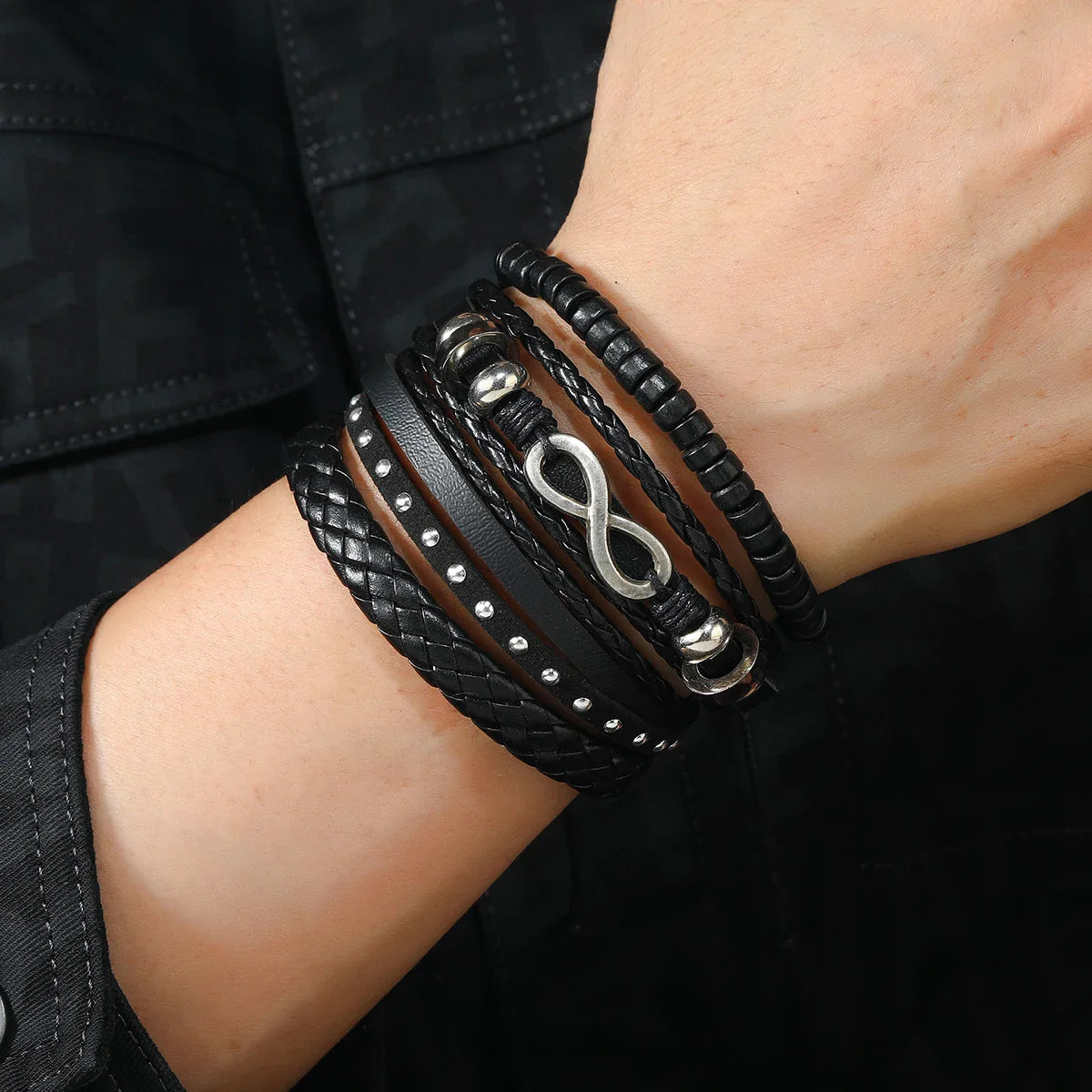 4Pcs Men's Braided Leather Bracelets Set – Vintage Life Tree & Rudder Charms, Wood Beads, Ethnic Tribal Wristbands