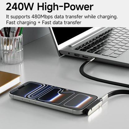2-in-1 Foldable Phone Holder with USB-C to USB-C 240W Fast Charging Cable – Dual PD High-Speed Data & Charging Stand Cable for Mobile Devices