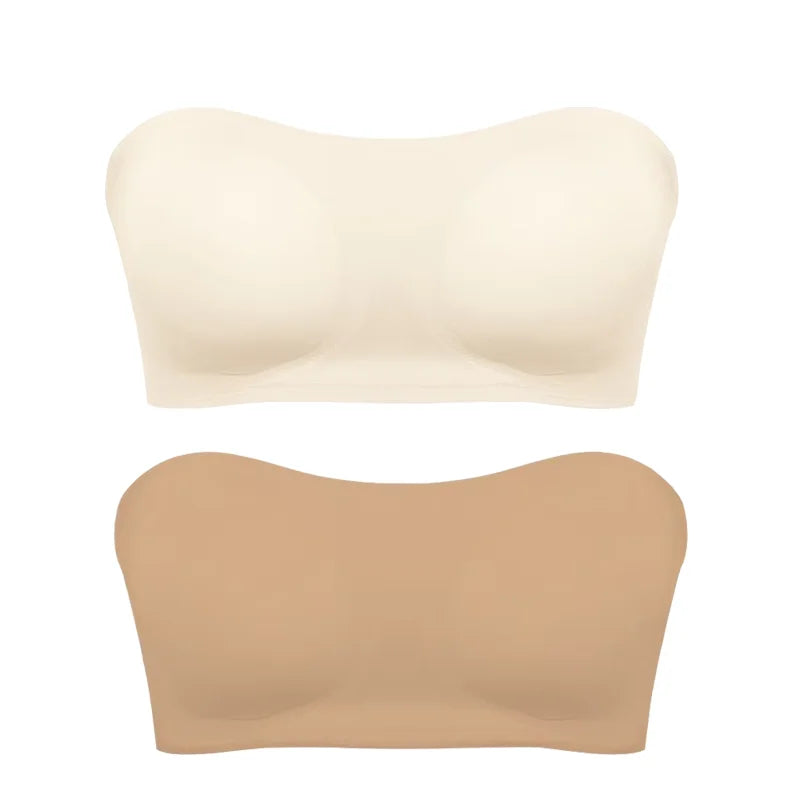Women’s Strapless Push-Up Bra – Removable Padded Seamless Ice Silk Top, Invisible Anti-Slip Off-Shoulder Bra