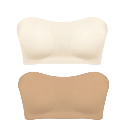 Women’s Strapless Push-Up Bra – Removable Padded Seamless Ice Silk Top, Invisible Anti-Slip Off-Shoulder Bra