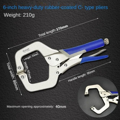 RUR Heavy-Duty C-Type Locking Pliers - Multi-Function Industrial Clamps for Woodworking & Repairs