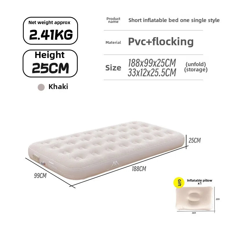 MOUNTAINHIKER 2025 Inflatable Air Mattress – PVC Glamping Sleeping Mat with Built-in Pump for 1-3 Persons