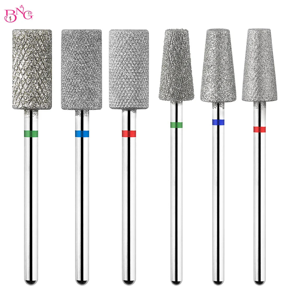 BNG Diamond Nail Sanding Drill Bits - Cross Teeth Barrel Rotary Cuticle Clean Burr, 3/32" Manicure Bit for Nail Accessories
