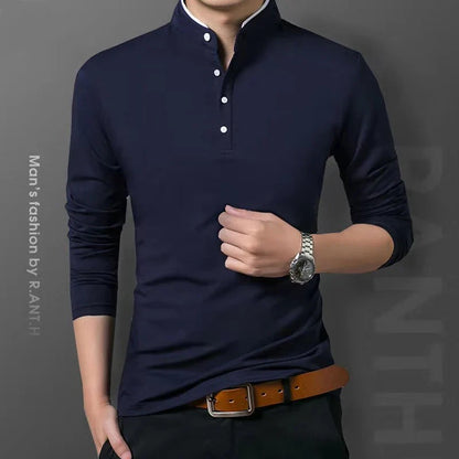 Men's Business Casual Long Sleeve Polo Shirt - Breathable Formal Comfort Top for All Occasions