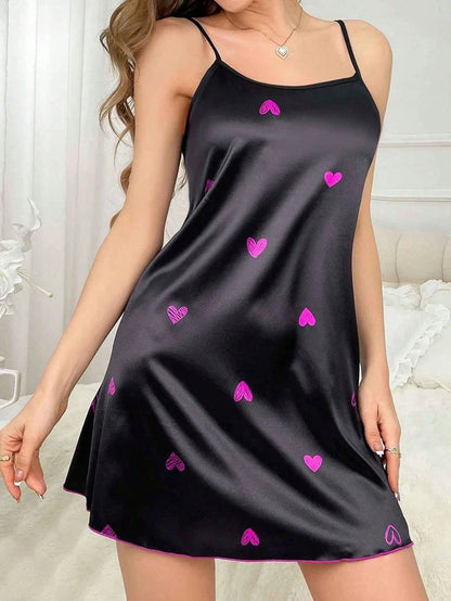 Women’s Satin Floral Sleepdress - Spaghetti Strap Slip Nightgown Comfortable Luxury Sleepwear Dress