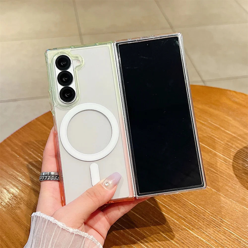 Dopamine Gradient Clear Case - Anti-Drop Magnetic Wireless Charging Cover for Samsung Galaxy Z Fold 3-7
