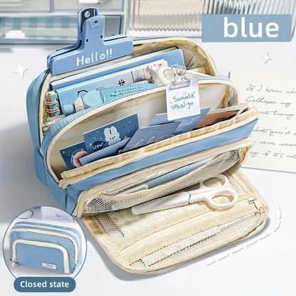 Large Capacity Pencil Case - Portable Handheld Pen Pouch and Cosmetic Storage Bag for School Office and Travel