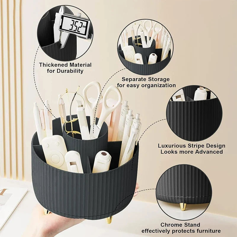 360° Rotating Makeup Organizer - 5 Compartment Plastic Cosmetic Holder for Brushes & Beauty Storage