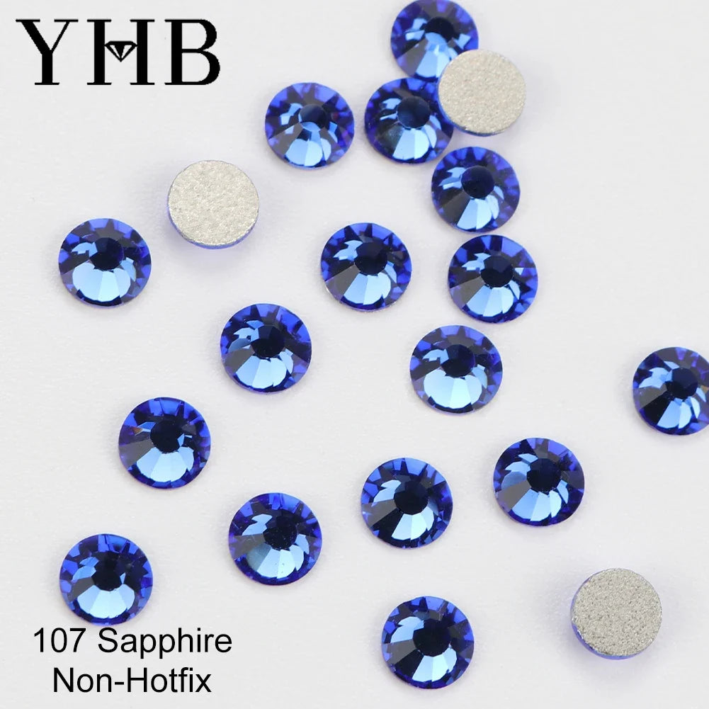 YHB Cold Fix Crystal Flatback Rhinestones - Silver Back Non Hotfix DIY Gems for Nail Art, Bags, Shoes, Garments & Phone Decoration
