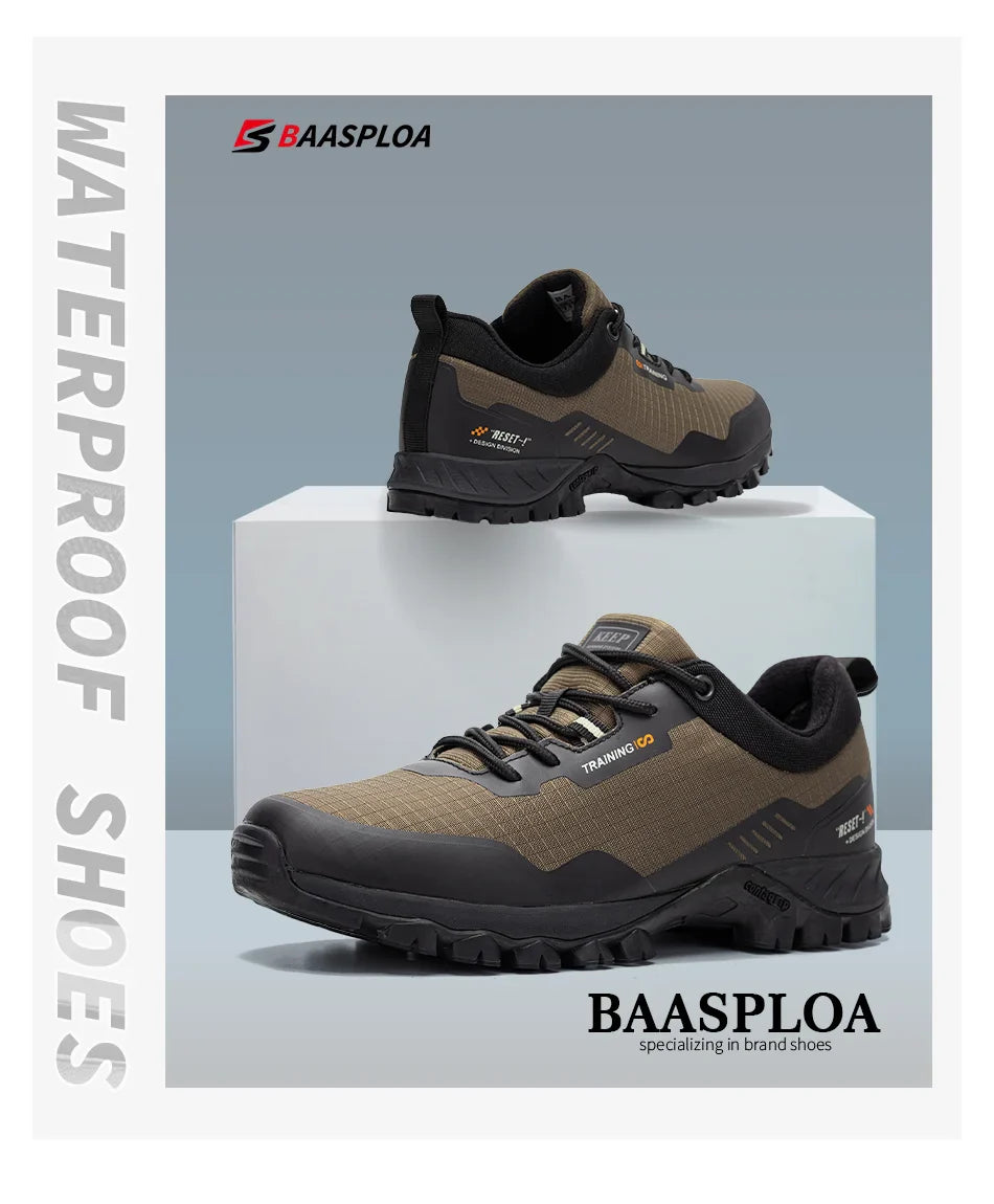 Baasploa Men's Waterproof Hiking Shoes – Anti-Skid, Wear-Resistant Outdoor Sneakers for Travel & Sports