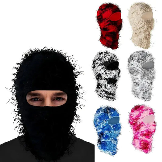 Distressed Knitted Balaclava Mask - Windproof Full Face Ski Hood for Cold Weather Outdoor Wear