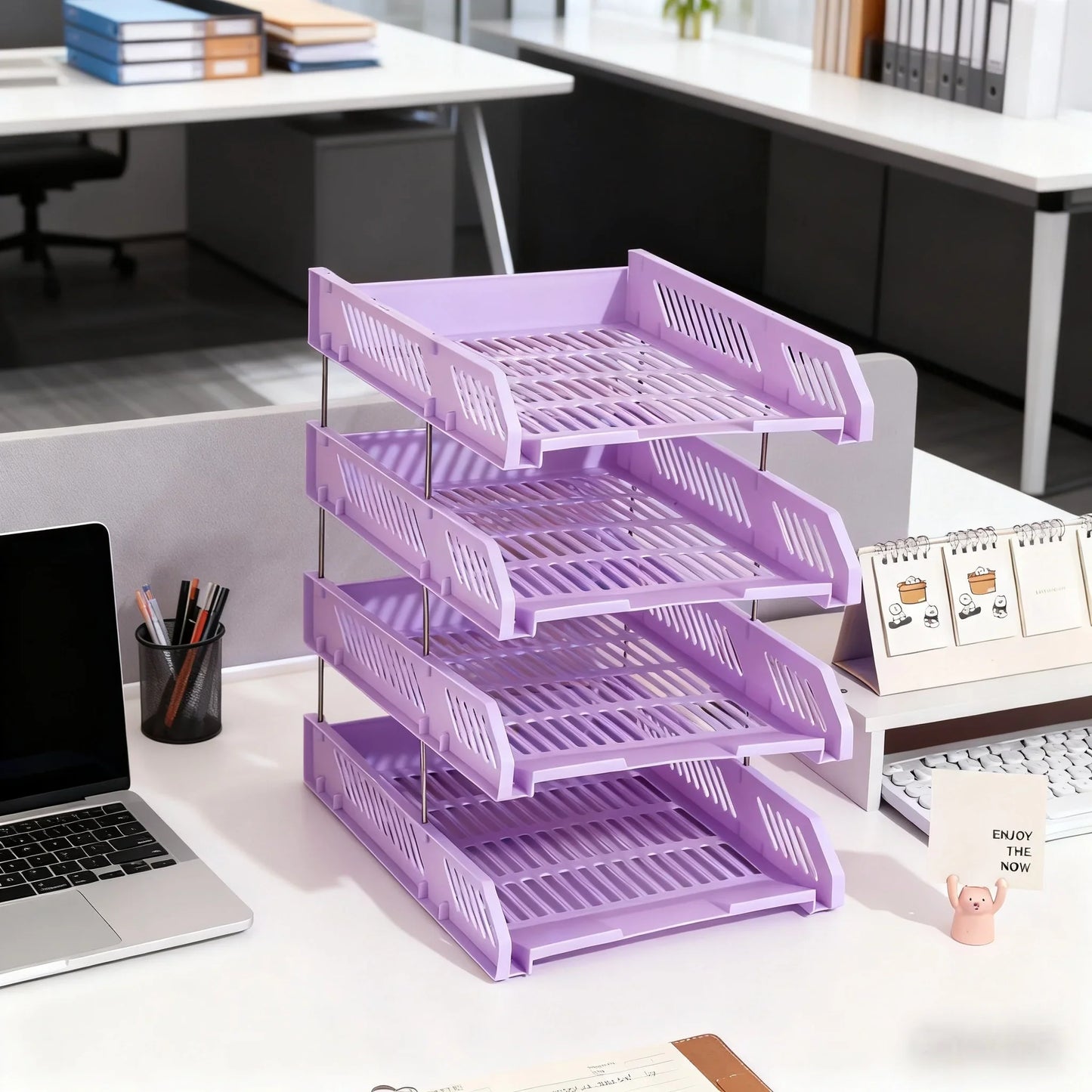 4-Tier File Tray Organizer - Detachable Multi-Layer Document Rack with Hollow Compartments