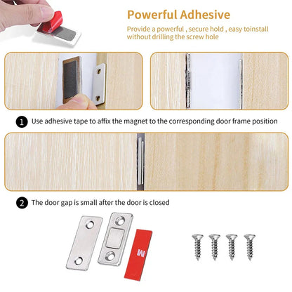 2-Pack Ultra Thin Magnetic Catch for Cabinet & Closet - Adhesive Drawer Magnet - Kitchen Door Closing Solution - Magnetic Door Closer