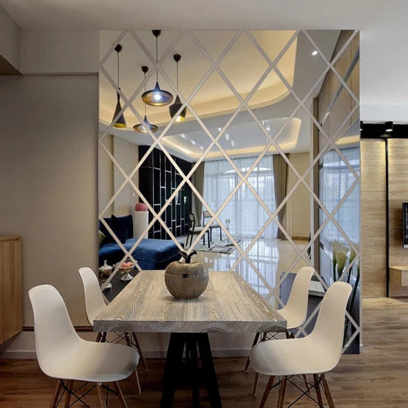 3D Diamond Acrylic Mirror Wall Sticker – Removable Decorative Glass Tiles (17pcs)