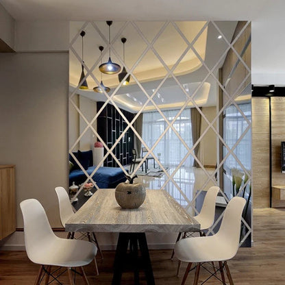 3D Diamond Acrylic Mirror Wall Sticker – Removable Decorative Glass Tiles (17pcs)