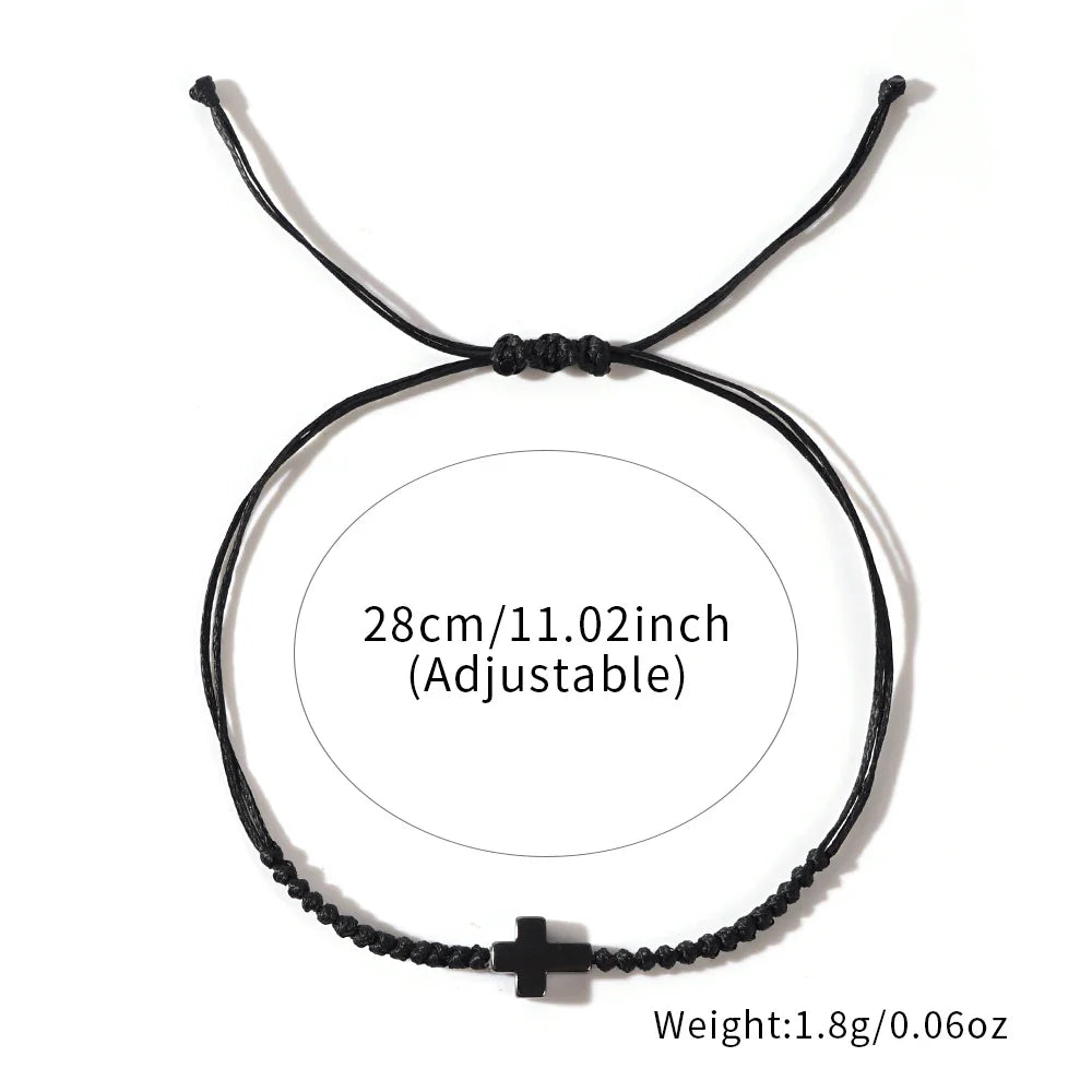 Minimalist Black Cord Cross Bracelet - Handcrafted Woven Protection Jewelry Gift for Men