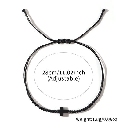 Minimalist Black Cord Cross Bracelet - Handcrafted Woven Protection Jewelry Gift for Men