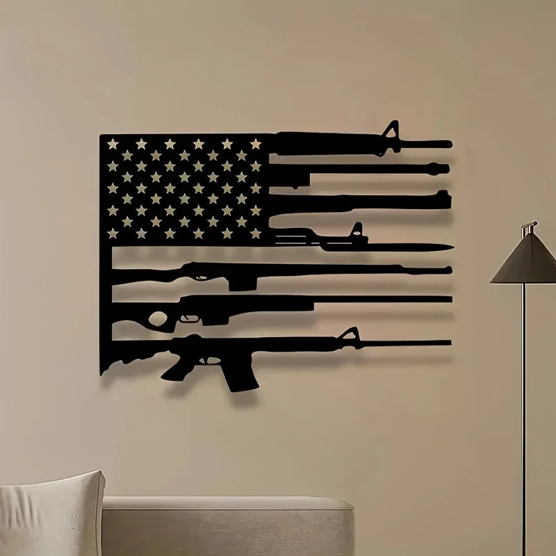 Gun Metal Flag Wall Art - Unique Black Metal Decor for Indoor Outdoor Living Room and Home Spaces