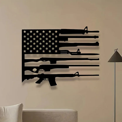 Gun Metal Flag Wall Art - Unique Black Metal Decor for Indoor Outdoor Living Room and Home Spaces