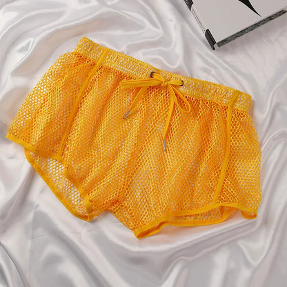 Men's Mesh Boxer Briefs - Loose Fit See Through Breathable Aro Shorts Sexy Home Underwear Pants
